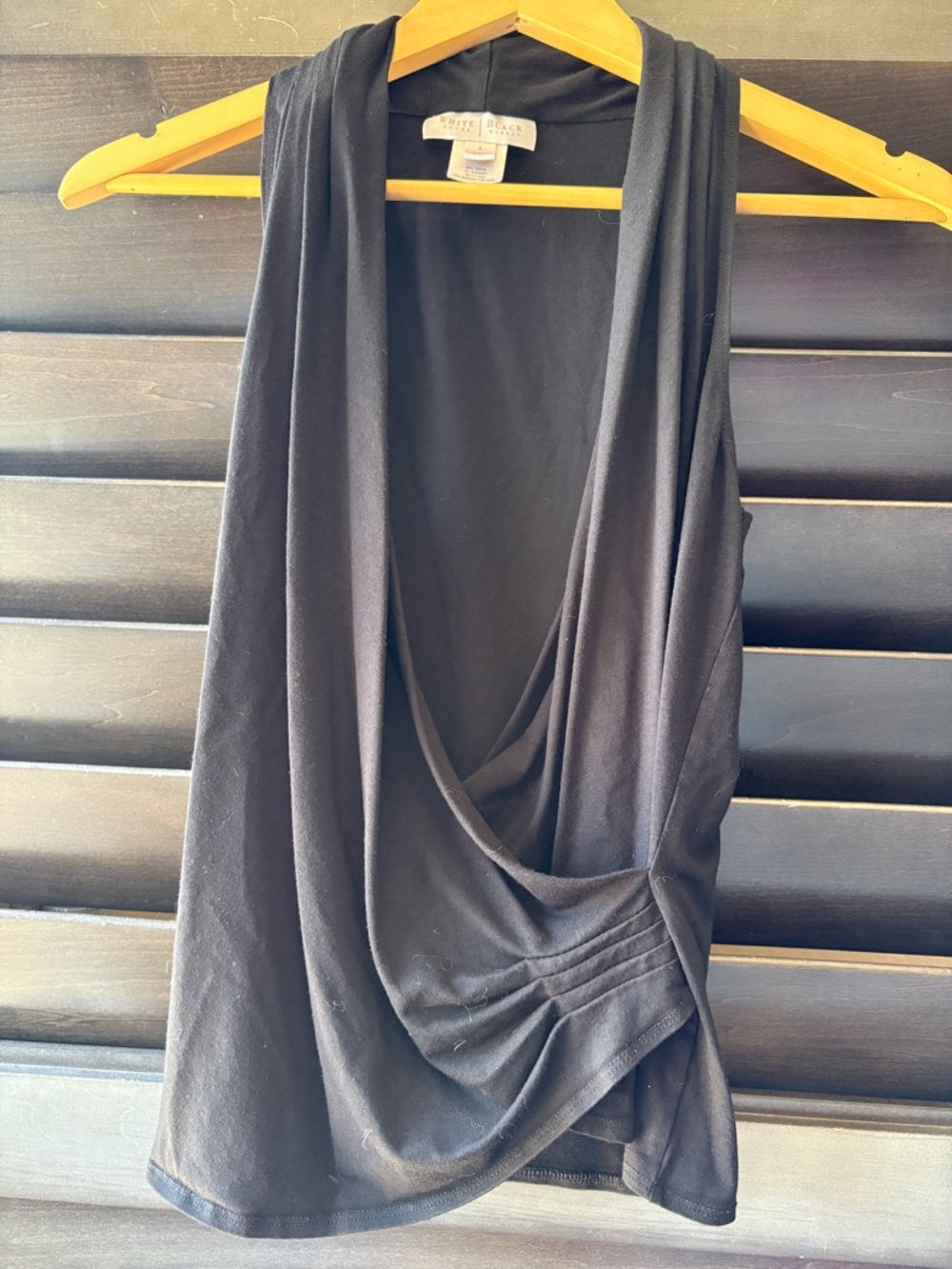 WHBM Black Sleeveless Faux Wrap V Neck Top Size Large
